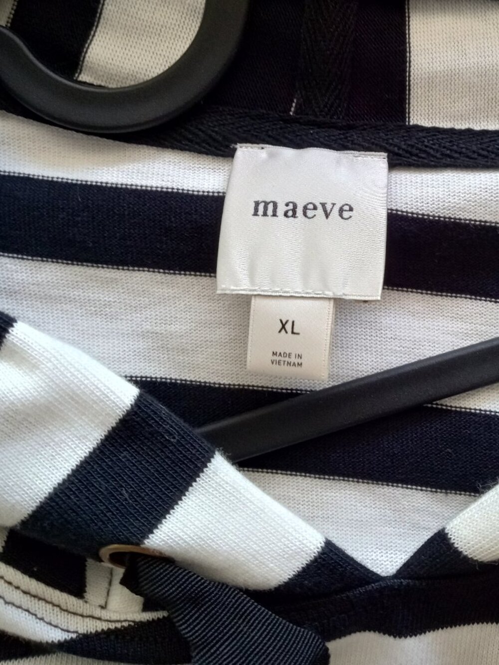 Anthropologie Maeve Boxy Striped Short-Sleeve Hoodie White Black Size XL - Picture 3 of 6